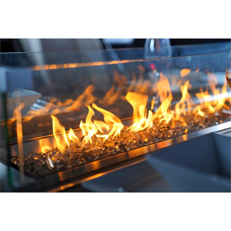 Brown Rattan Outdoor Gas Fire Pit Table Patio Dining Table with Wind Guard
