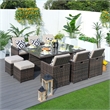 11-Pieces Brown Rattan Outdoor Dining Table with Beige Cushions