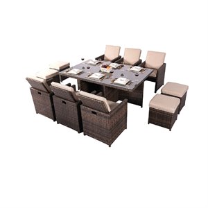 direct wicker alana 11 pc. brown outdoor dining table with beige cushions