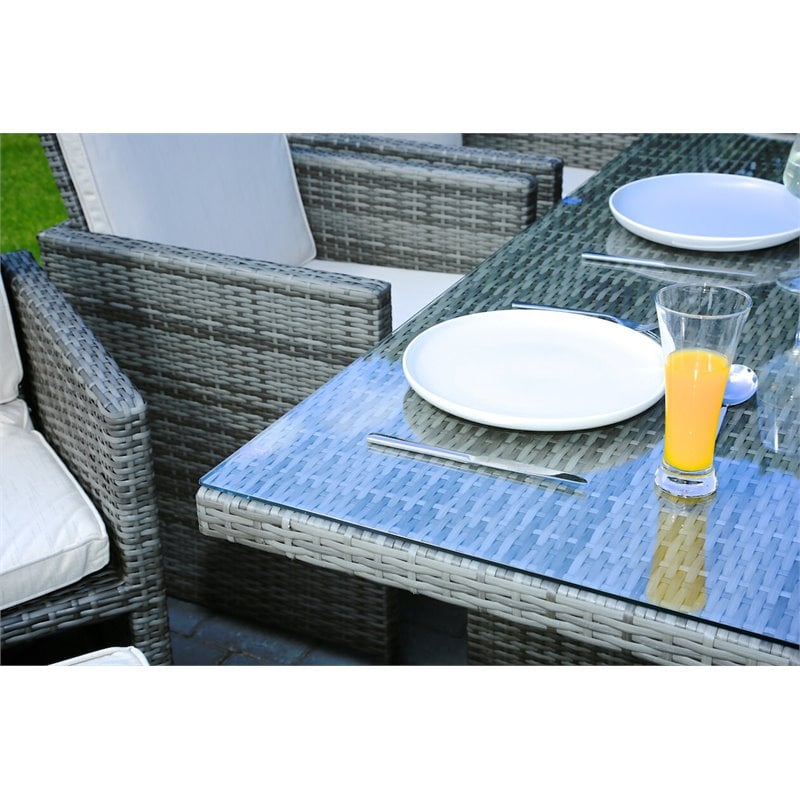 Gray Rattan 11-Pieces Patio Furniture and Outdoor Dining Table with Cushions