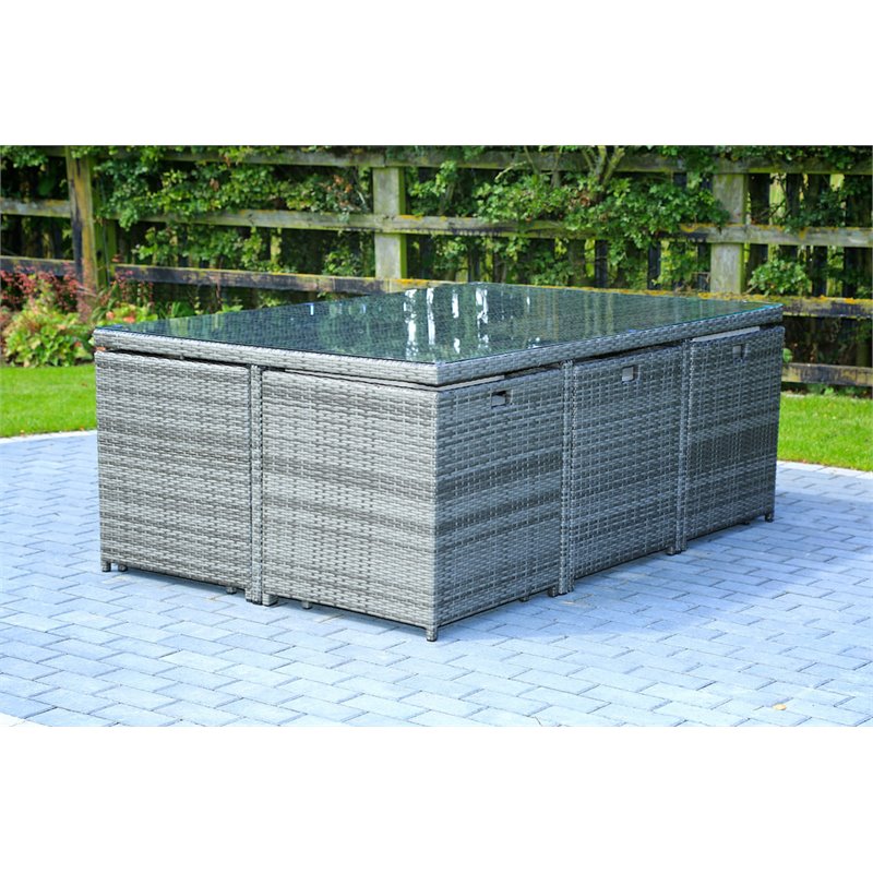 Gray Rattan 11-Pieces Patio Furniture and Outdoor Dining Table with Cushions