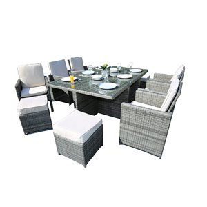 direct wicker alana 11 pc. gray outdoor dining table with gray cushions