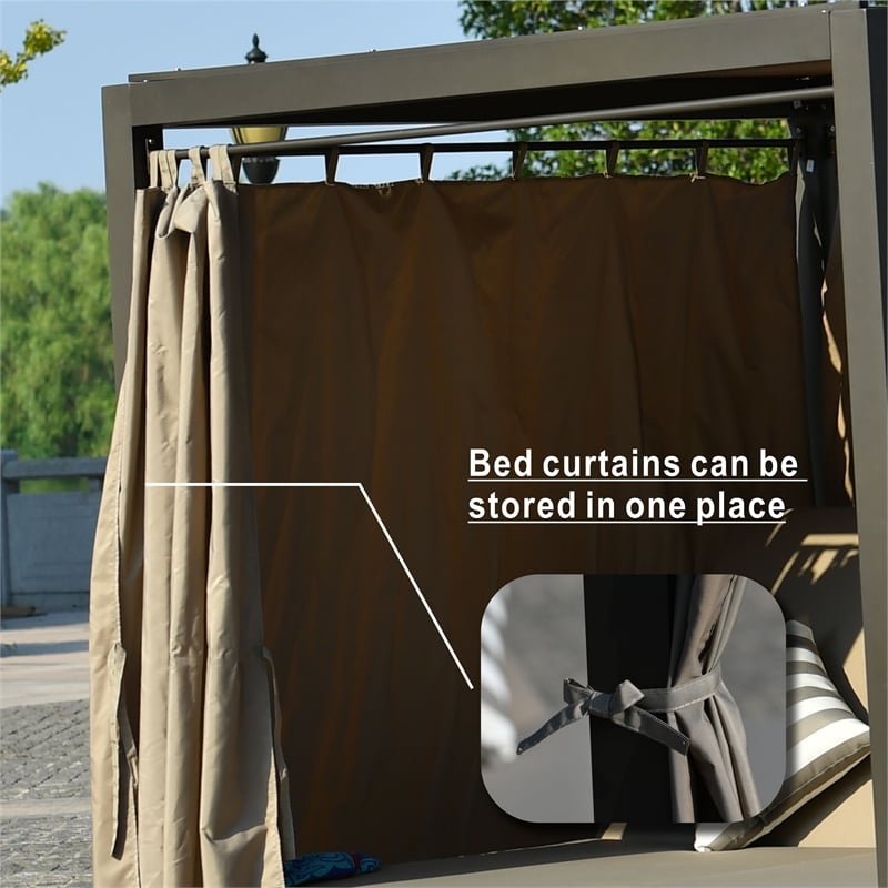 Direct Wicker Outdoor Adjustable Daybed Steel Lounge with Canopy and Cushions