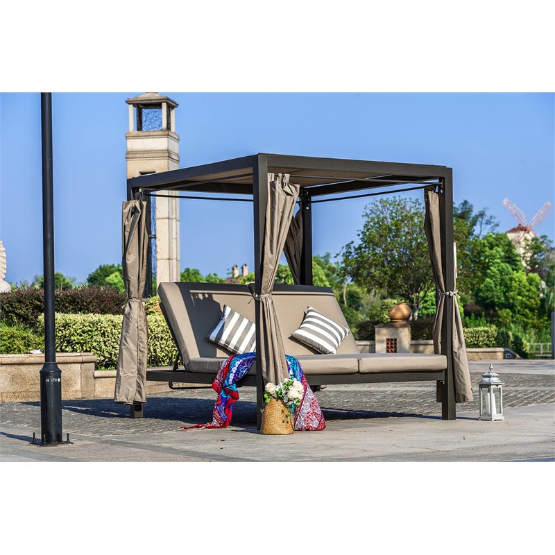 Direct Wicker Outdoor Adjustable Daybed Steel Lounge with Canopy and Cushions