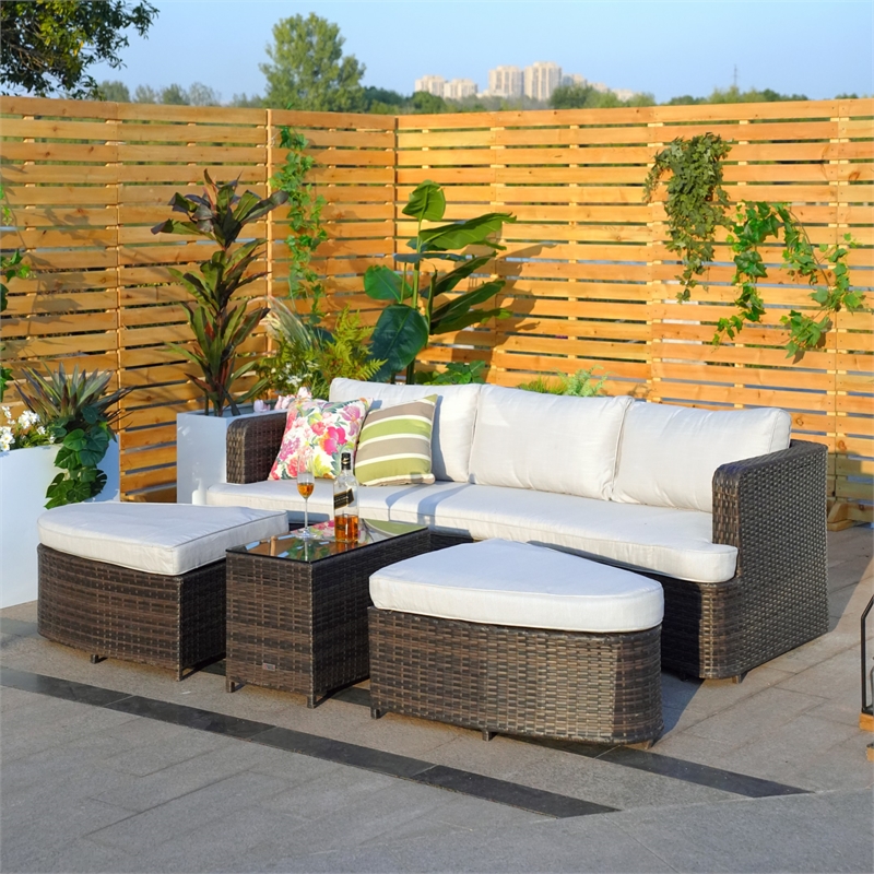 Direct Wicker Brown Rattan Deep Seating Group Sunbed Daybed Set with Cushion