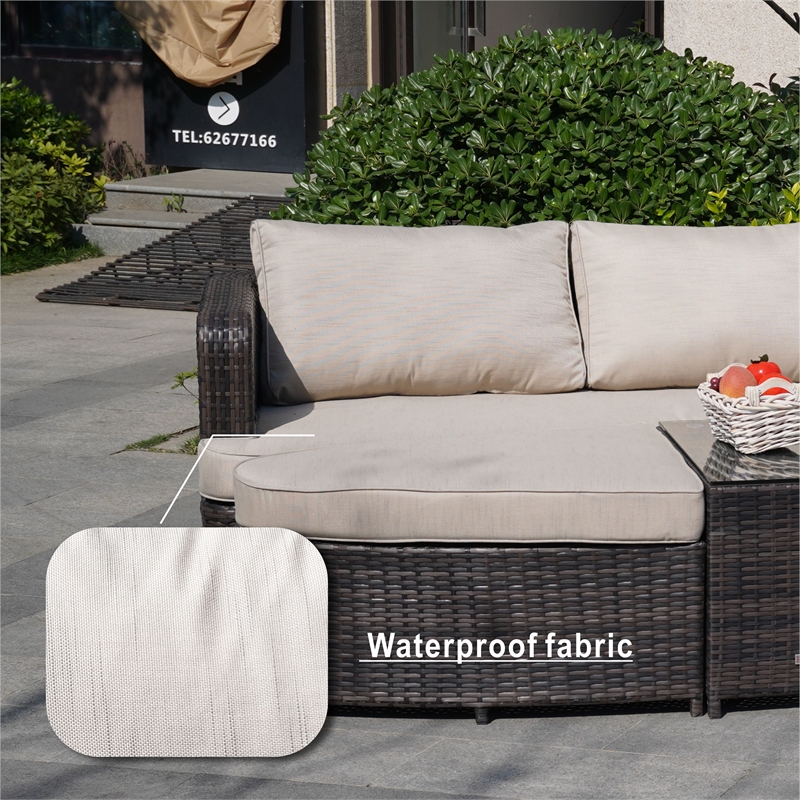 Direct Wicker Brown Rattan Deep Seating Group Sunbed Daybed Set with Cushion