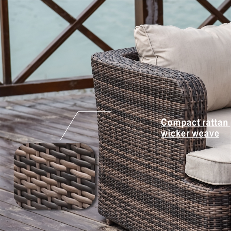 Direct Wicker Brown Rattan Deep Seating Group Sunbed Daybed Set with Cushion