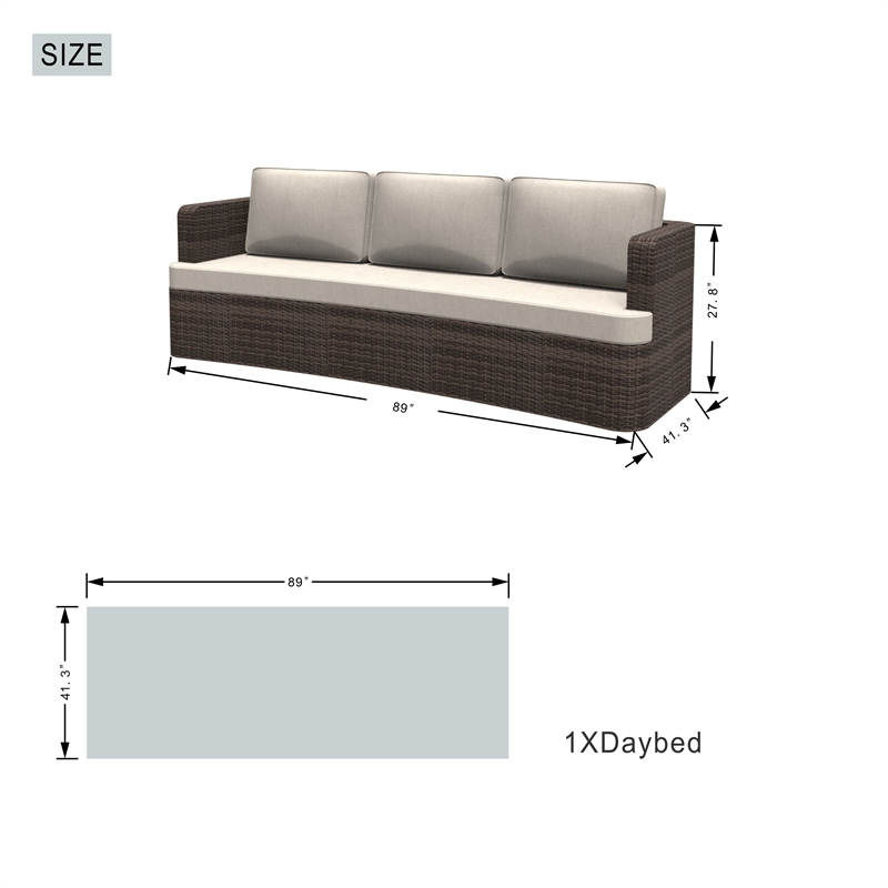 Direct Wicker Brown Rattan Deep Seating Group Sunbed Daybed Set with Cushion