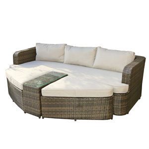 direct wicker 4 pc. brown deep seating group sunbed with beige cushions
