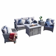 Direct Wicker 5-Piece Gray Rattan Patio Sofa Set Fire Pit Table with Cushions