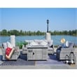 Direct Wicker 5-Piece Gray Rattan Patio Sofa Set Fire Pit Table with Cushions