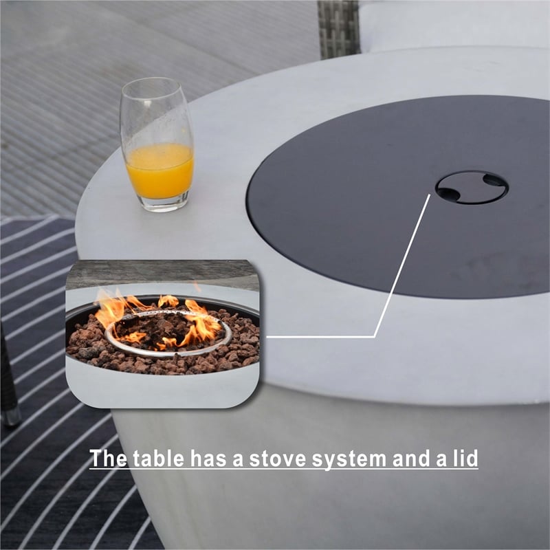 Direct Wicker 9-Pieces Gray Halfmoon Sectional Sofa Set with Round Firepit Table