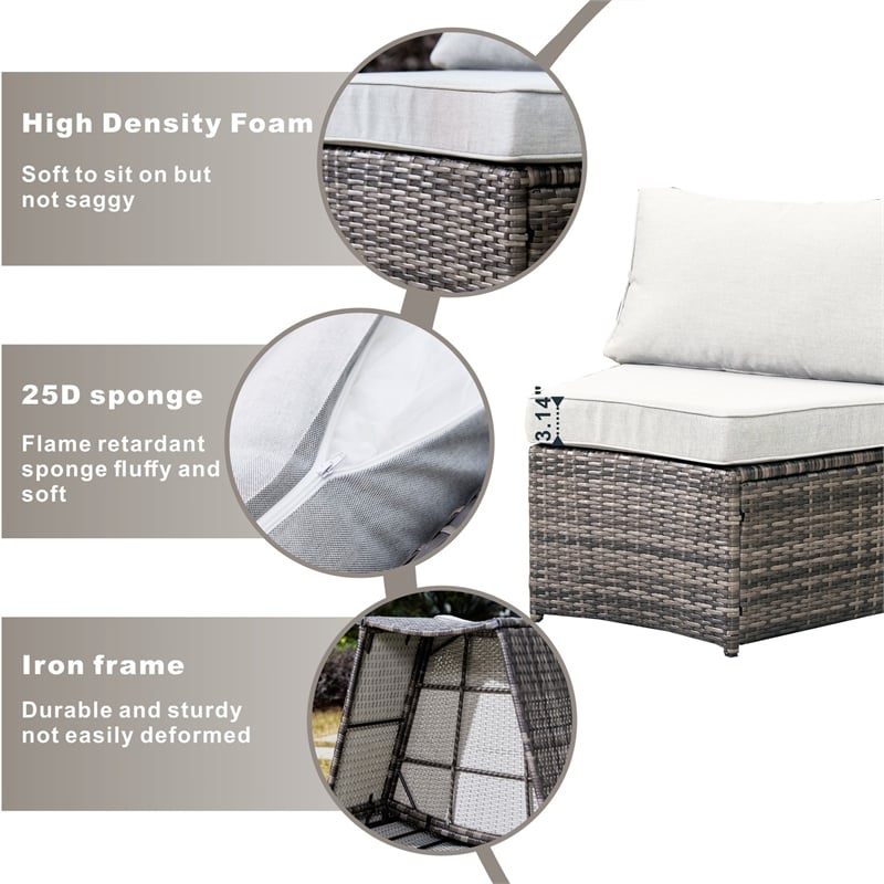 Direct Wicker 9-Pieces Gray Halfmoon Sectional Sofa Set with Round Firepit Table