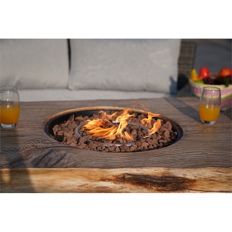 6-Pieces Gray Aluminum Halfmoon Sectional Seating with Rectangle Grain Firepit
