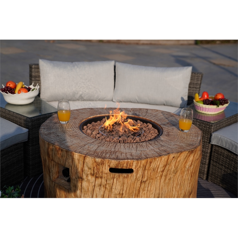 6-Pieces Gray Aluminum Halfmoon Sectional Seating with Round Grain Firepit