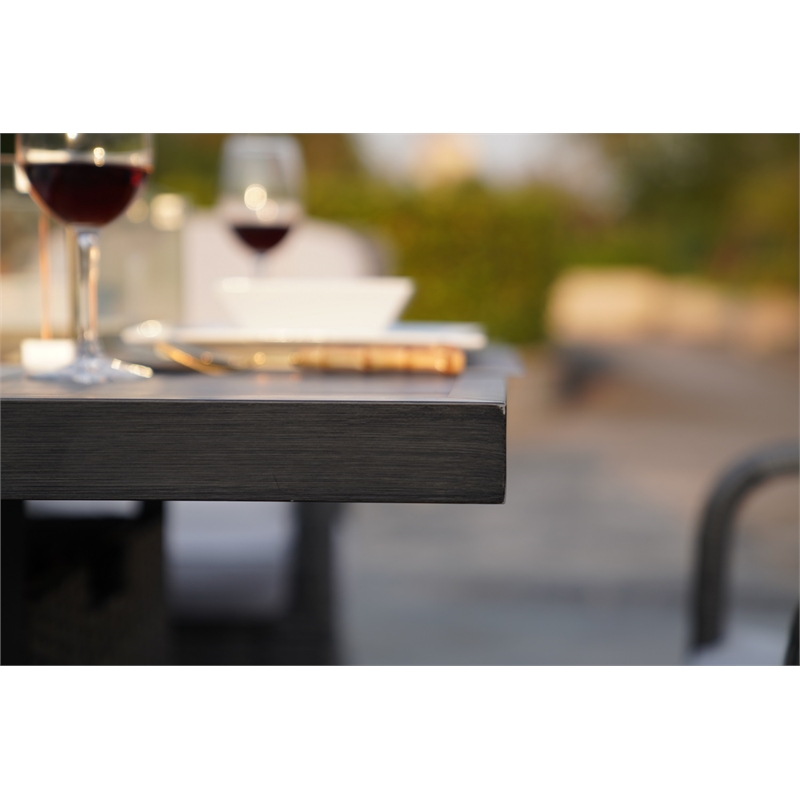 Gray Aluminum 6 Seat Rectangle Firepit and Ice Container Dining Set