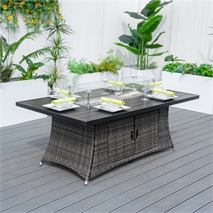 Brown Rattan and Aluminium Patio and Outdoor Rectangle Firepit Dining Table