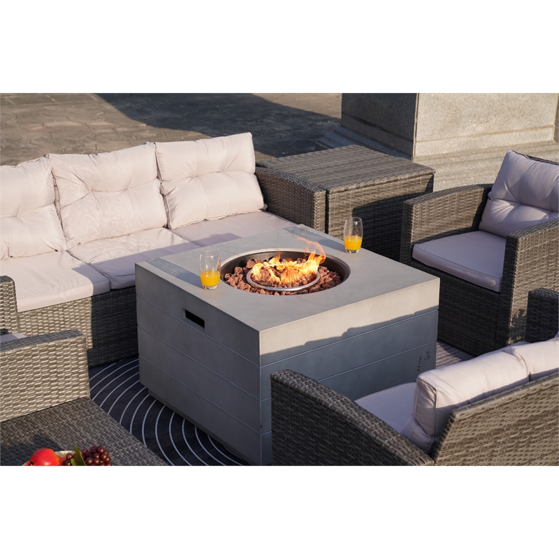 Gray Aluminum Patio and Outdoor Square Firepit Table with Rain Cover
