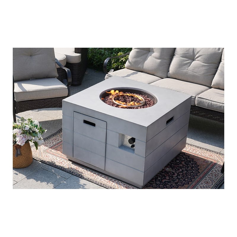 Gray Aluminum Patio and Outdoor Square Firepit Table with Rain Cover