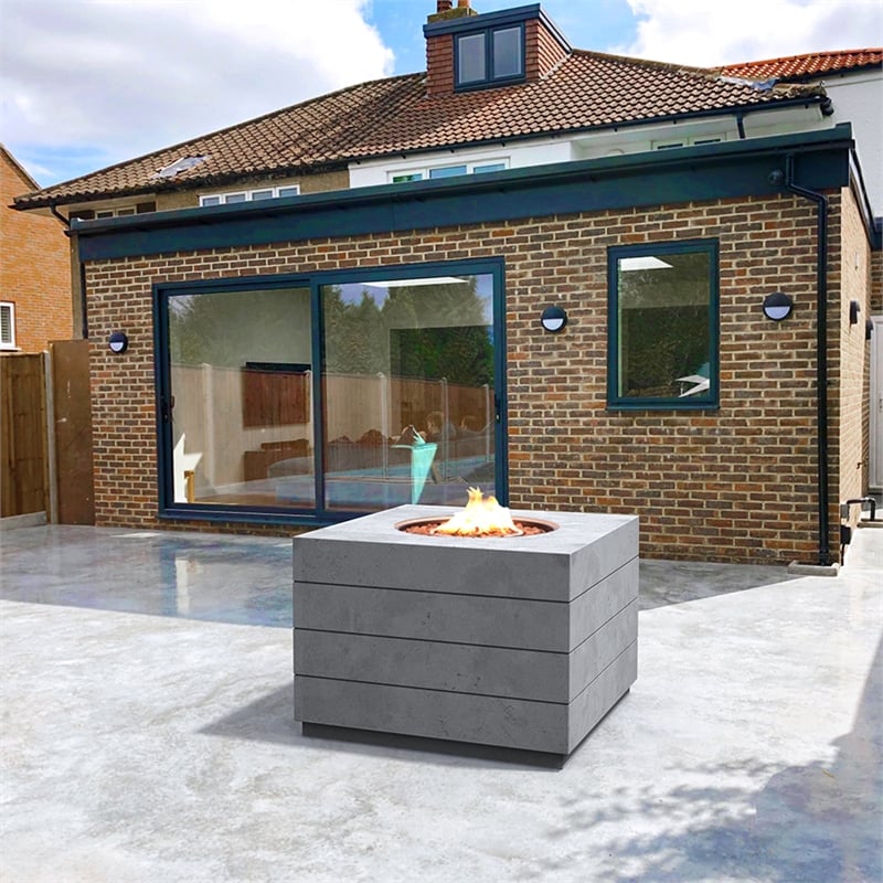 Gray Aluminum Patio and Outdoor Square Firepit Table with Rain Cover