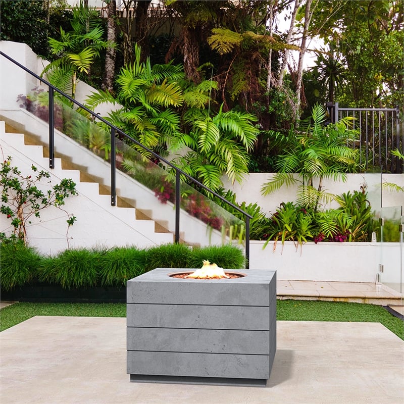 Gray Aluminum Patio and Outdoor Square Firepit Table with Rain Cover