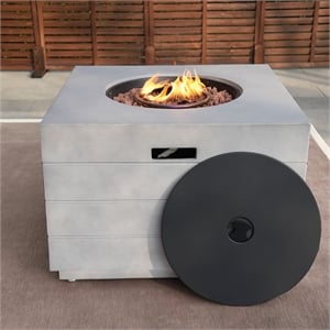 Gray Aluminum Patio and Outdoor Square Firepit Table with Rain Cover
