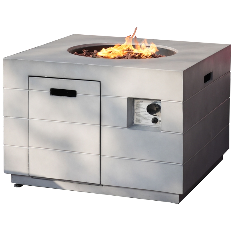 Gray Aluminum Patio and Outdoor Square Firepit Table with Rain Cover