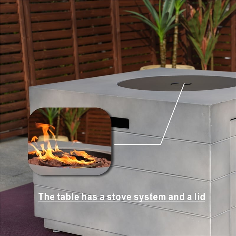 Gray Aluminum Patio and Outdoor Square Firepit Table with Rain Cover