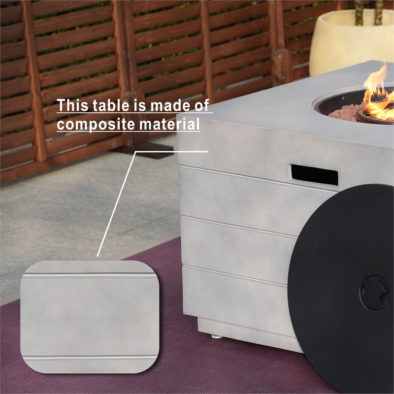 Gray Aluminum Patio and Outdoor Square Firepit Table with Rain Cover