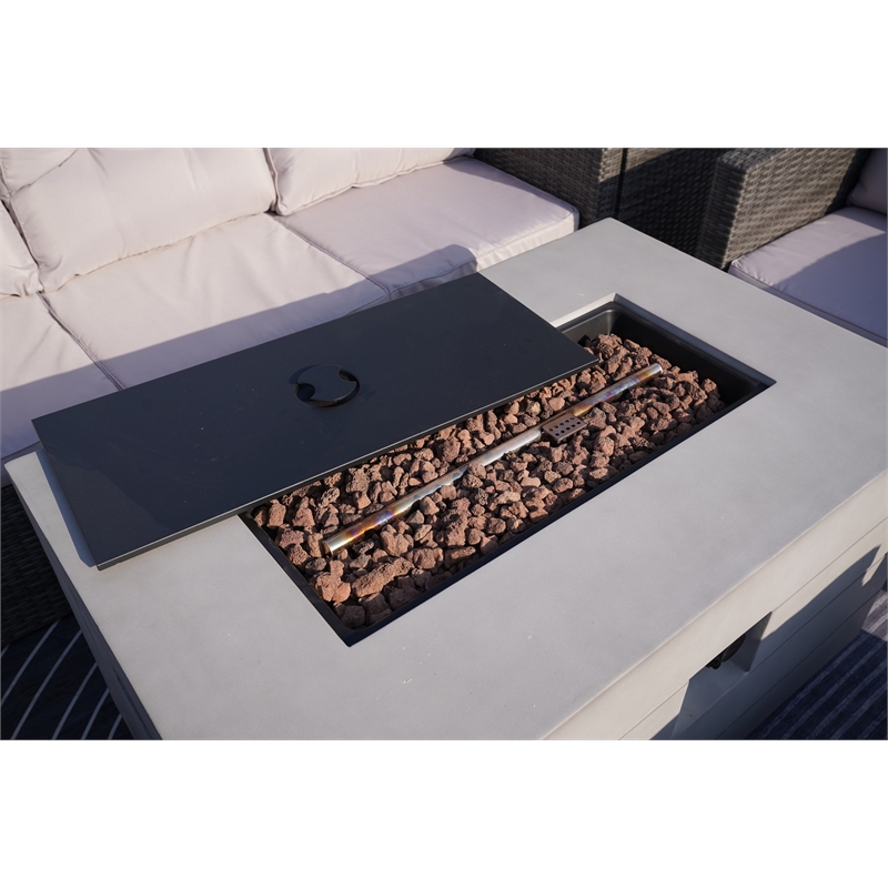 Contemporary Gray Aluminum Patio and Outdoor Rectangle Firepit Table