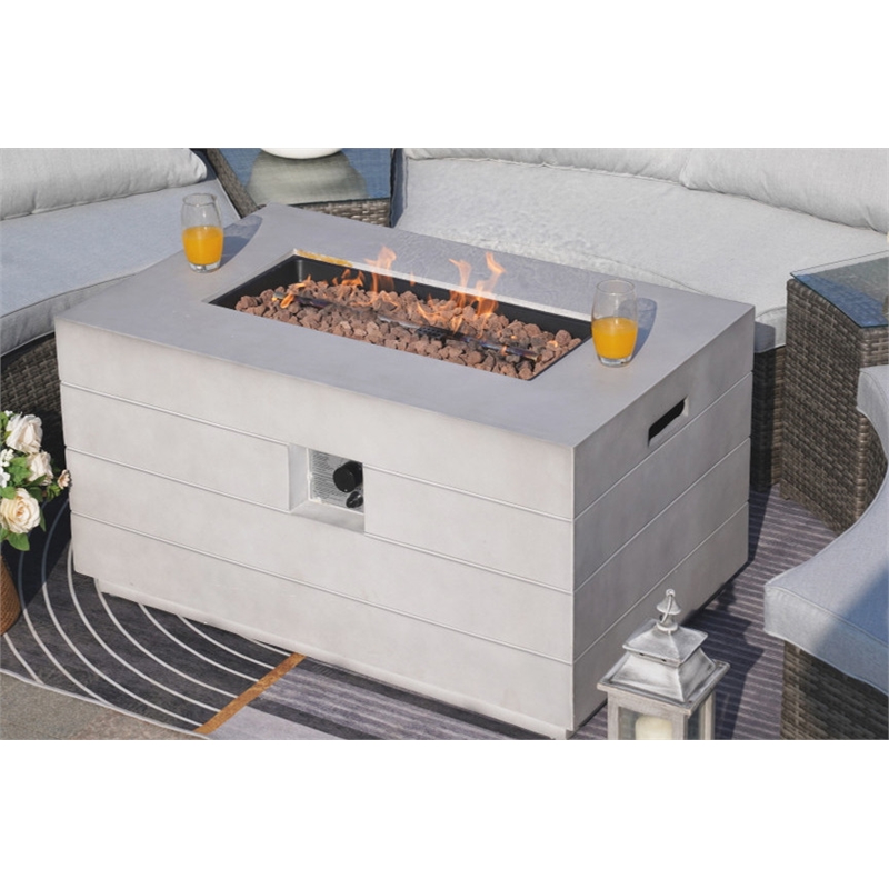 Contemporary Gray Aluminum Patio and Outdoor Rectangle Firepit Table