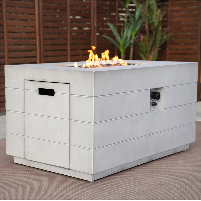 Contemporary Gray Aluminum Patio and Outdoor Rectangle Firepit Table