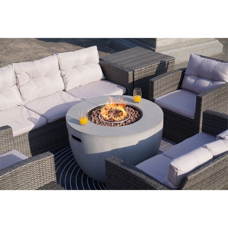 Gray Aluminum Patio and Outdoor Round Firepit Table with Rain Cover