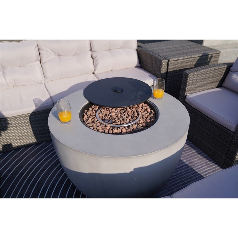 Gray Aluminum Patio and Outdoor Round Firepit Table with Rain Cover