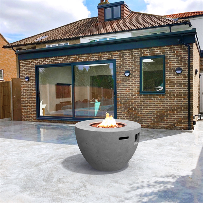 Gray Aluminum Patio and Outdoor Round Firepit Table with Rain Cover