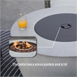 Gray Aluminum Patio and Outdoor Round Firepit Table with Rain Cover