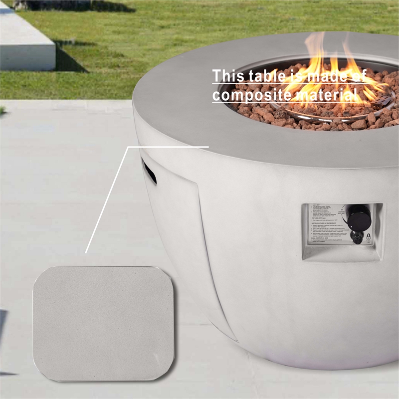 Gray Aluminum Patio and Outdoor Round Firepit Table with Rain Cover