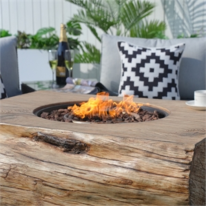 Aluminum Patio and Outdoor Rectangle Firepit in Grain Pattern with Rain Cover