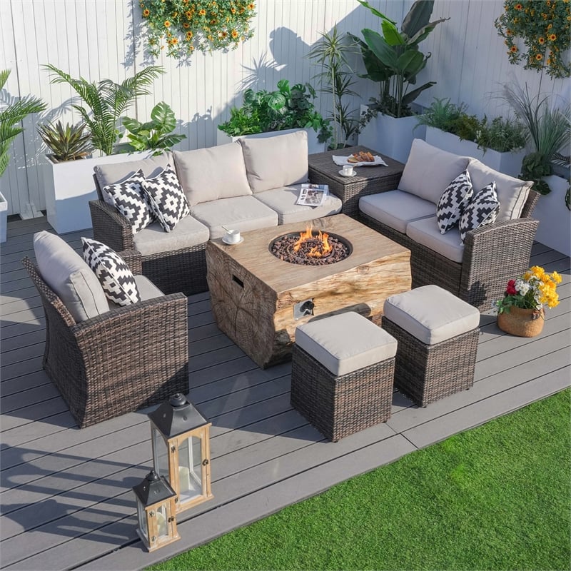 Aluminum Patio and Outdoor Rectangle Firepit in Grain Pattern with Rain Cover