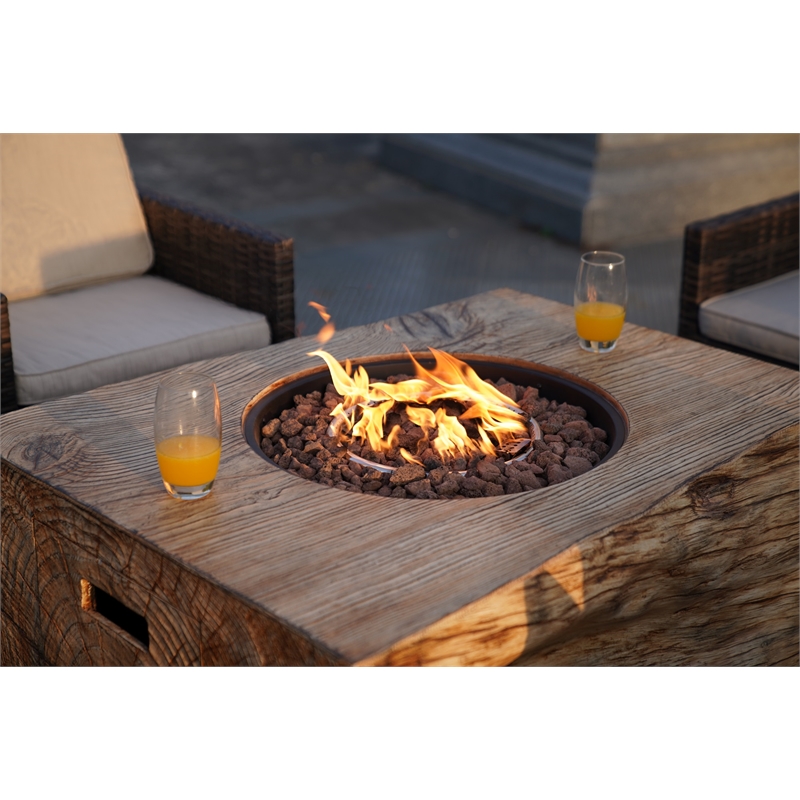 Aluminum Patio and Outdoor Rectangle Firepit in Grain Pattern with Rain Cover