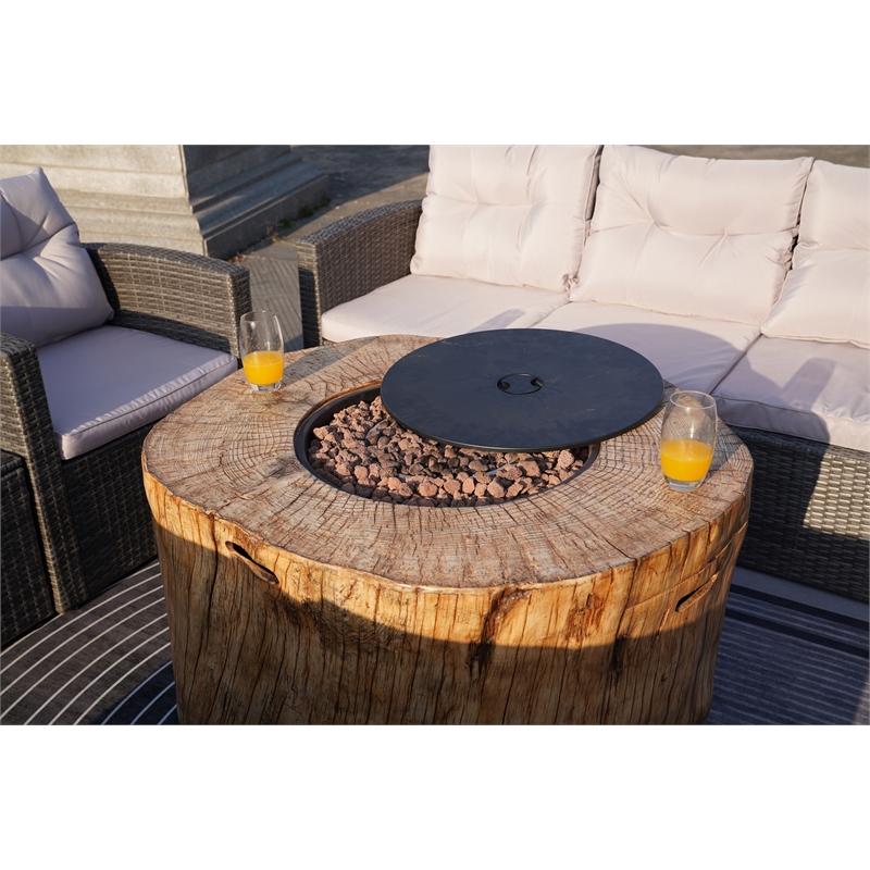 Brown Aluminum Patio and Outdoor  Round Firepit with Rain Cover