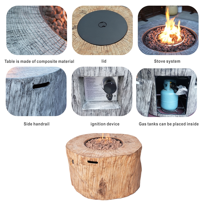 Brown Aluminum Patio and Outdoor  Round Firepit with Rain Cover