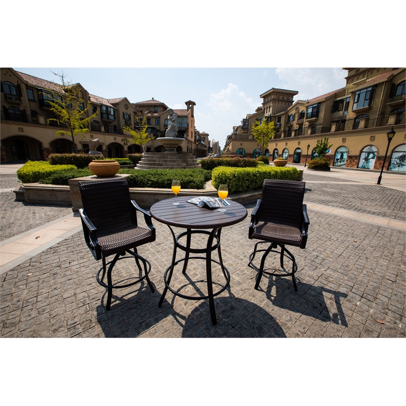 Direct Wicker 3PC Aluminum and Rattan Outdoor Serving Bar Set in Brown/Black