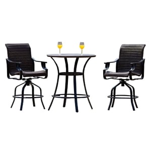 Direct Wicker 3PC Aluminum and Rattan Outdoor Serving Bar Set in Brown/Black