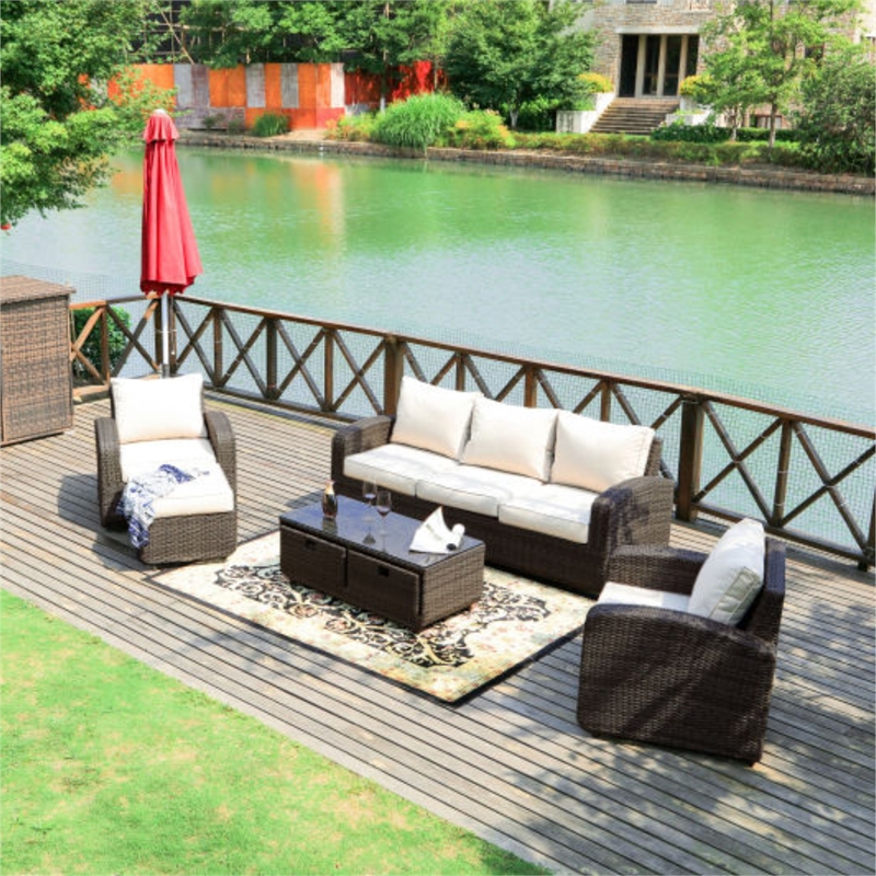 Direct Wicker Outdoor Furniture 5PCS Conversation Sets in Brown with Cushions