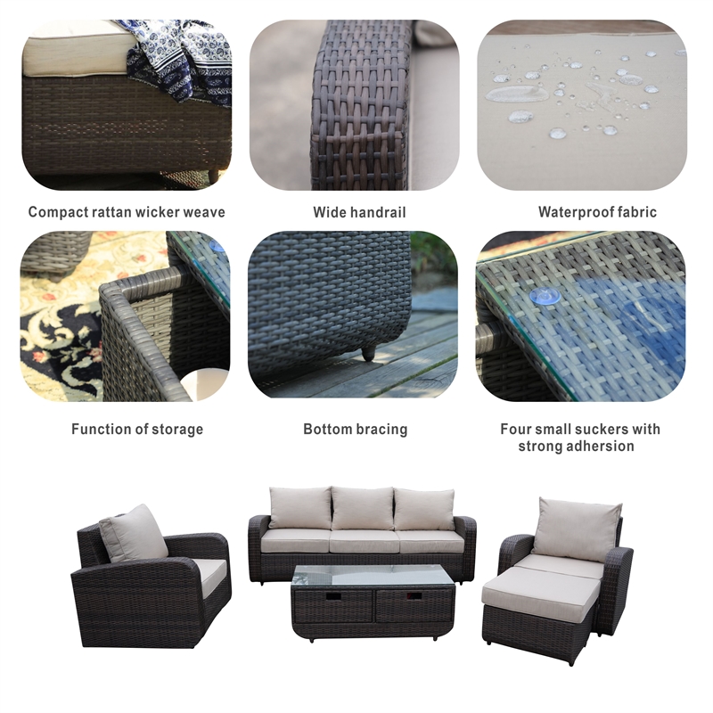 Direct Wicker Outdoor Furniture 5PCS Conversation Sets in Brown with Cushions