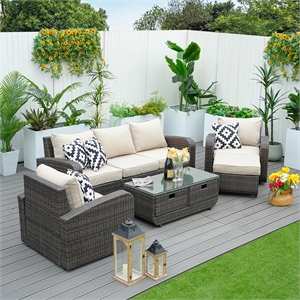 Direct Wicker Outdoor Furniture 5PCS Conversation Sets in Brown with Cushions