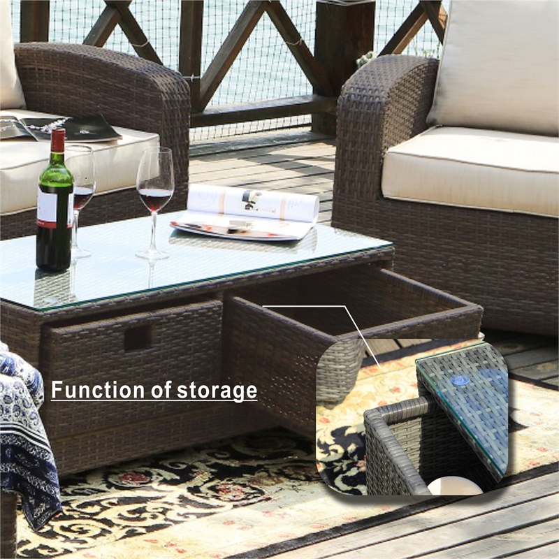 Direct Wicker Living Room Sets 5PCS Rattan Reception Sofas in Black with Cushion