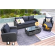 Direct Wicker Living Room Sets 5PCS Rattan Reception Sofas in Black with Cushion