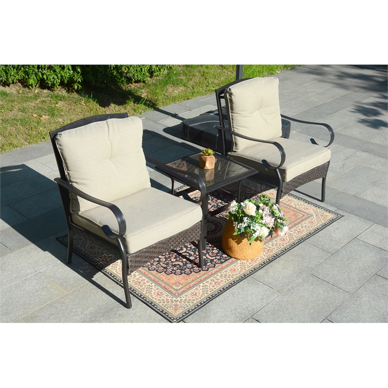 Direct Wicker Patio Furniture Seating Sets 2 Chairs with Square Table in Black